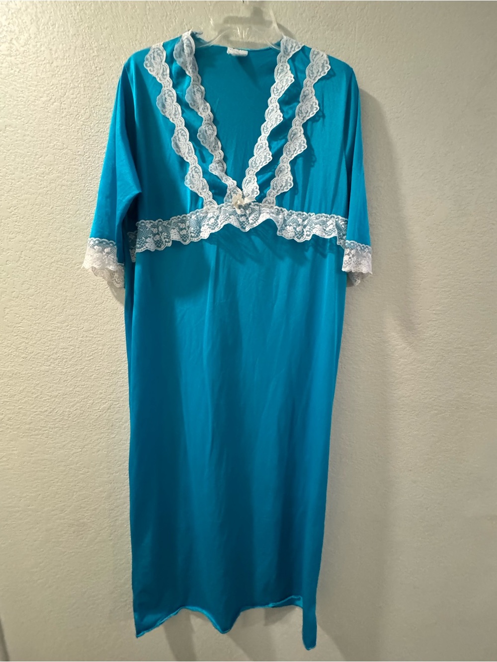 Vintage Turquoise Lace-Trim Nightgown